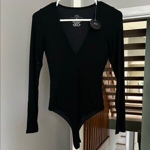 Klassy Network Black Asymmetrical Long Sleeve Bodysuit